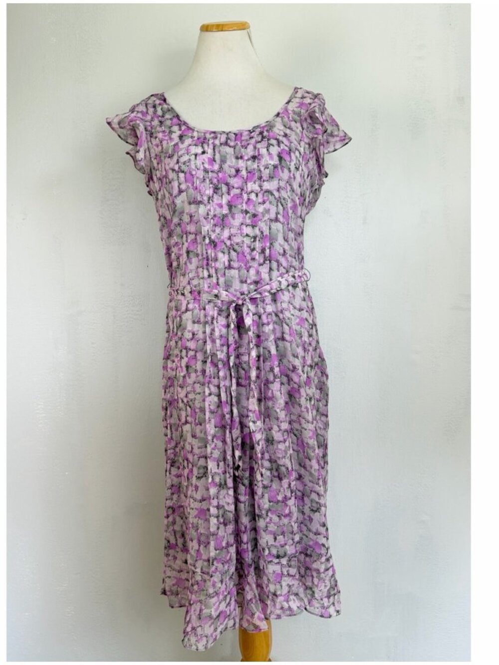 Talbots Dress Size 6 NWT 100% Silk Purple Geometric Art Print Belted Sleeveless